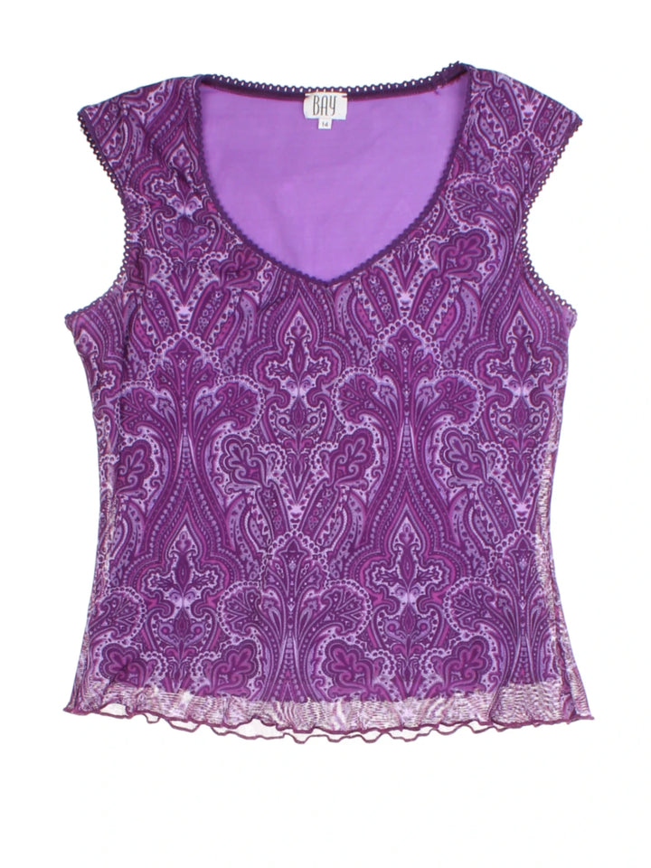 Y2K Paisley Purple Layered Top (Size M)