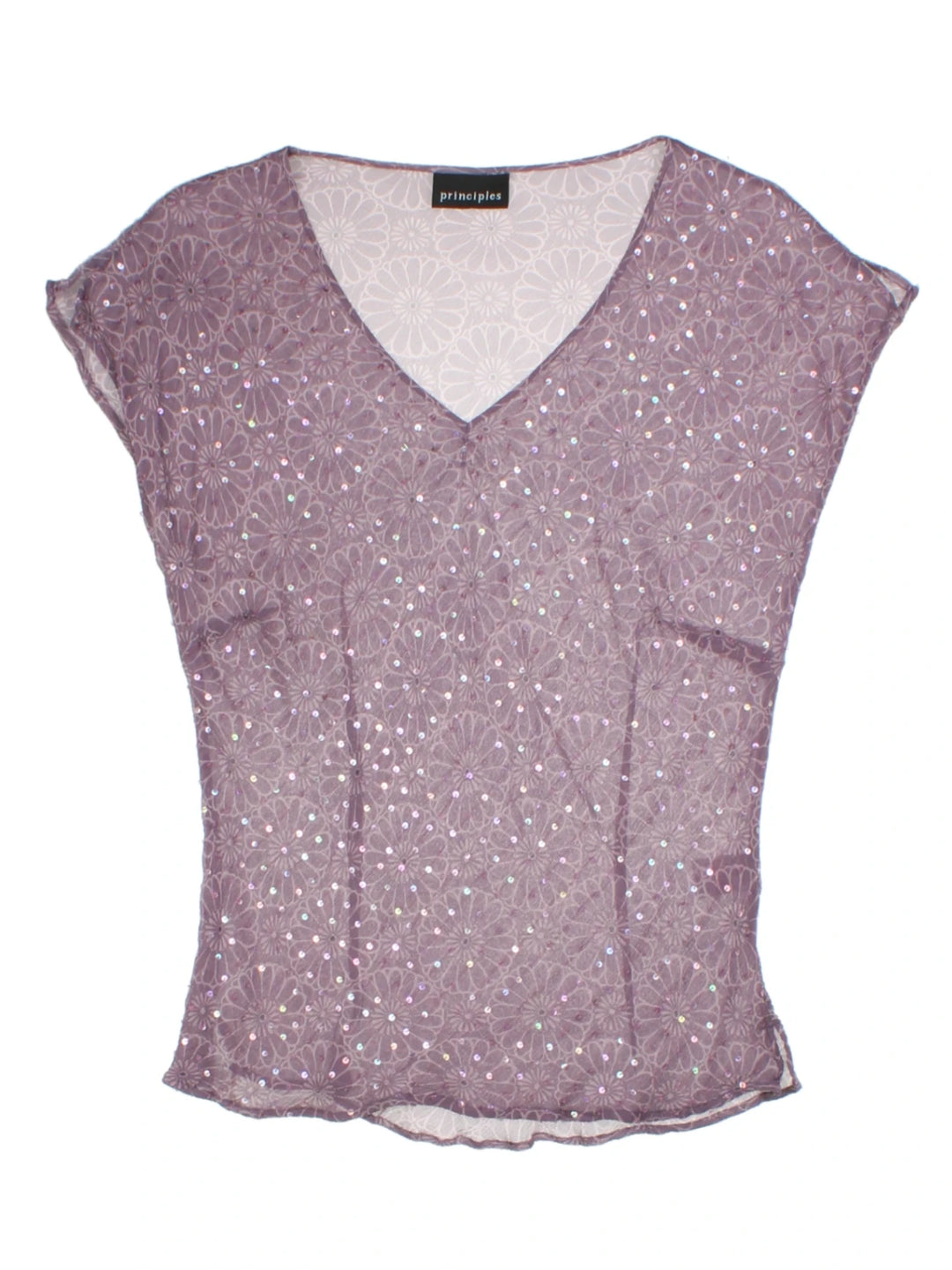 Y2K Floral Purple V-Neck Top (Size L)