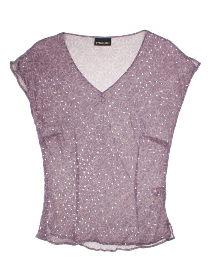 Y2K Floral Purple V-Neck Top (Size L)