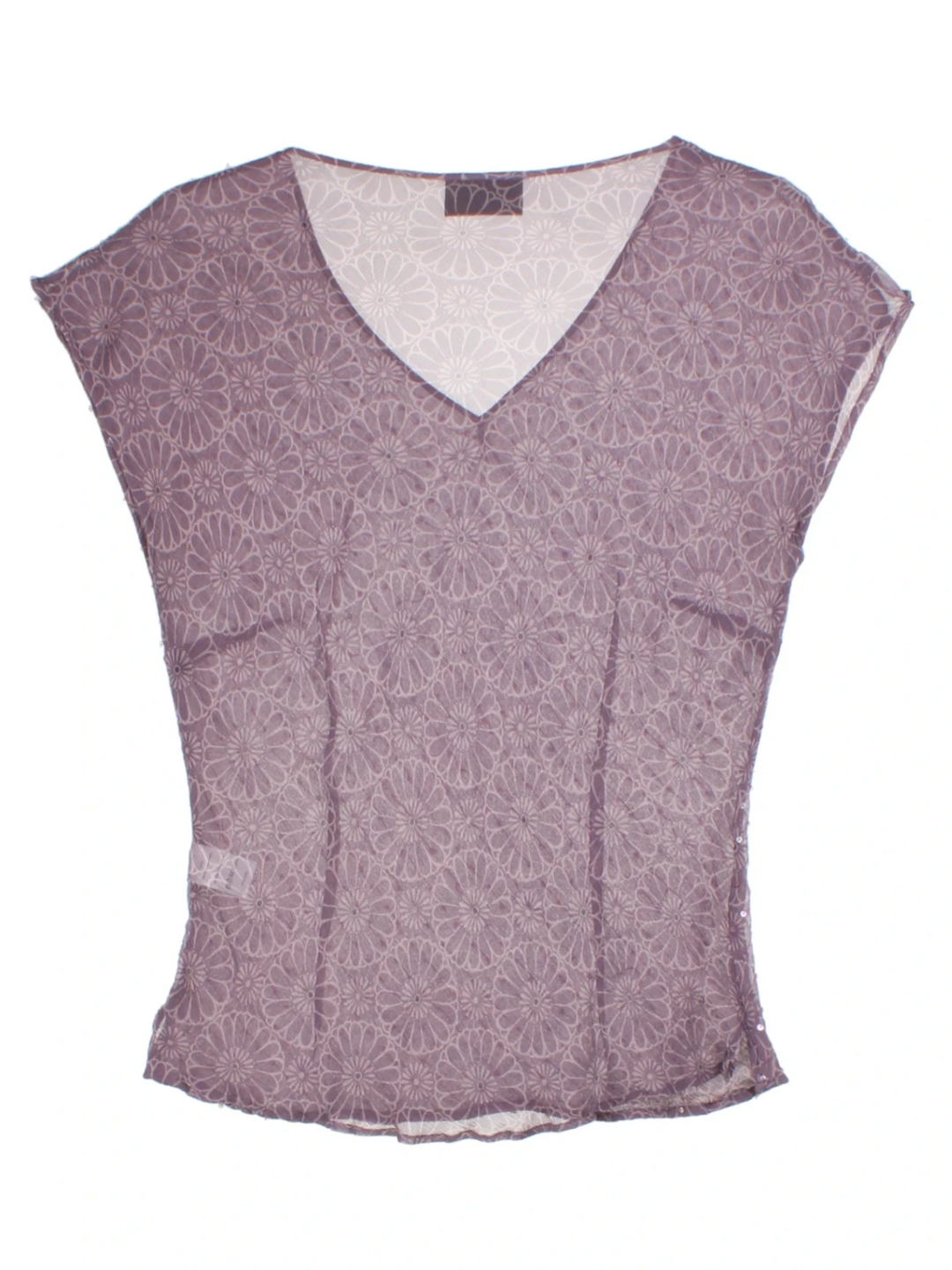 Y2K Floral Purple V-Neck Top (Size L)