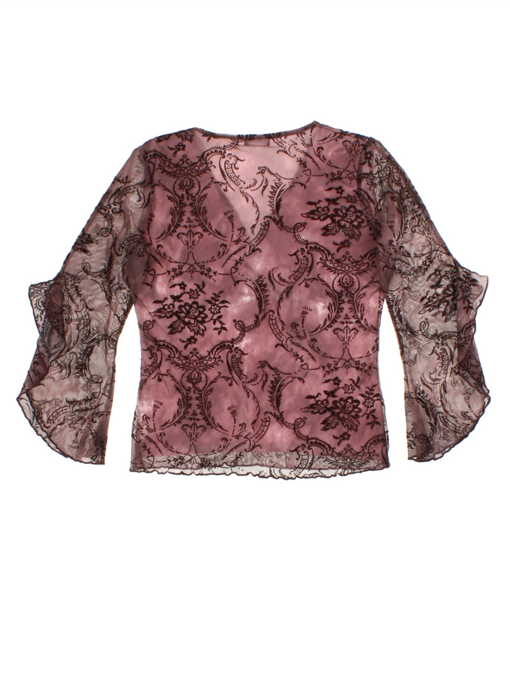 Y2K Floral Purple Mesh Top (Size M)