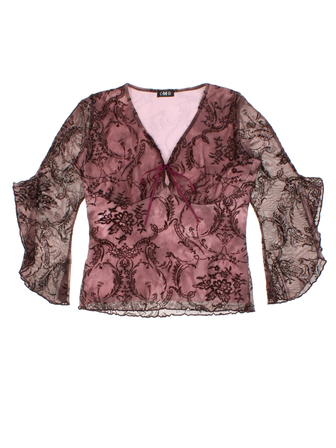 Y2K Floral Purple Mesh Top (Size M)