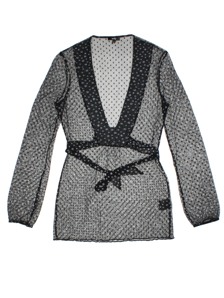 Y2K Black Polka Dot V-Neck Top (Size M)