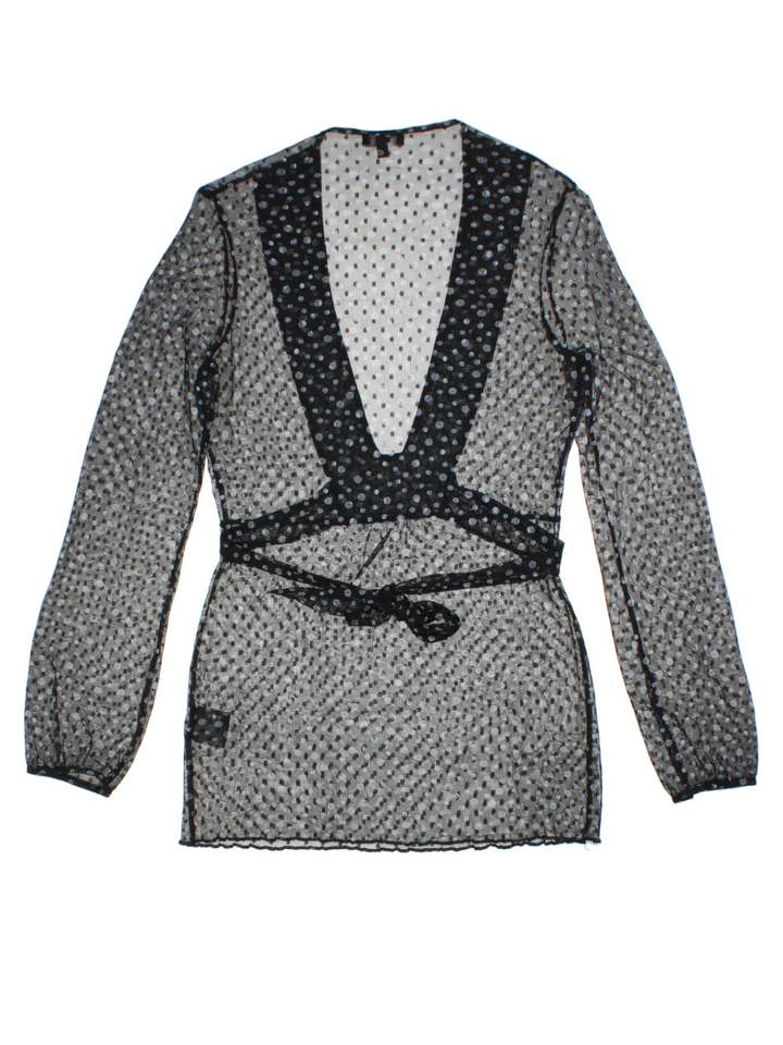 Y2K Black Polka Dot V-Neck Top (Size M)