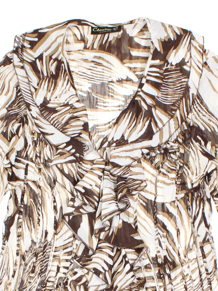 Y2K Leaf Print Brown Bell Sleeve Top (Size M)