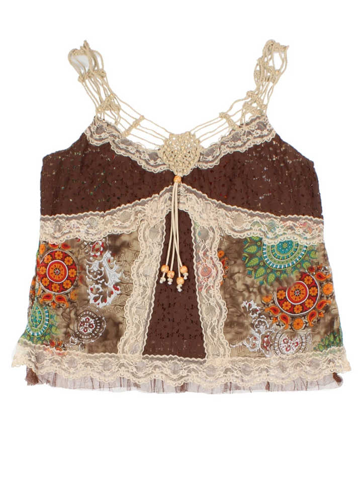 Y2K Per Una Brown Lace Paisley Top (Size M)