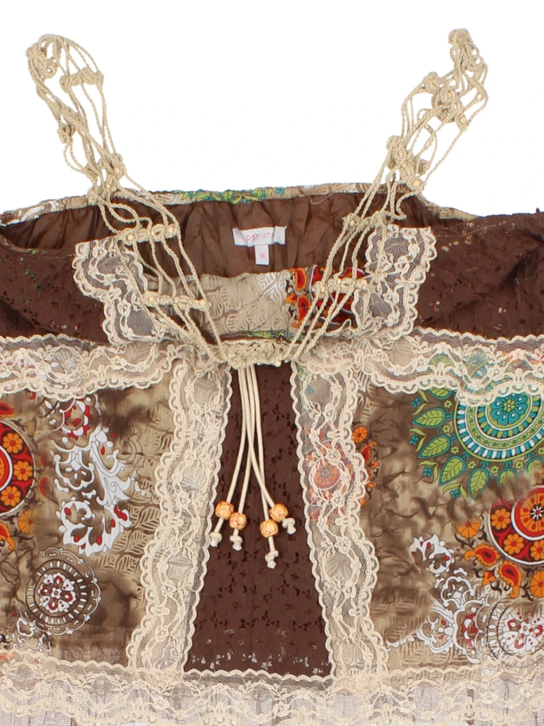 Y2K Per Una Brown Lace Paisley Top (Size M)