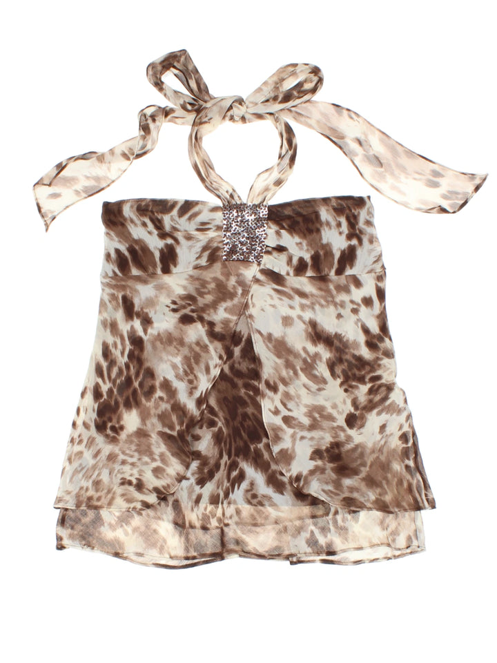 Y2K New Look Brown Animal Print Top (Size S)