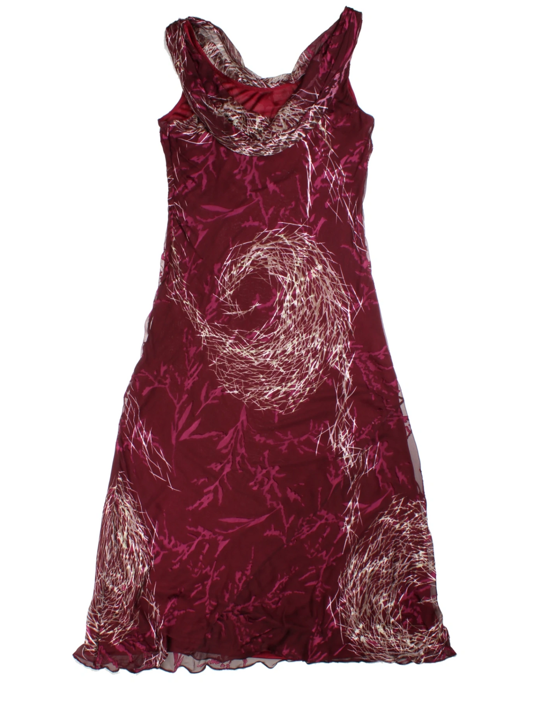 Y2K Abstract Print Burgundy Midi Dress (Size L)