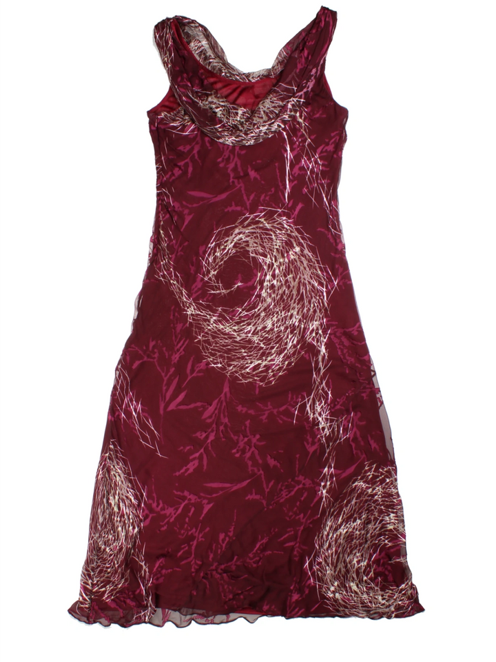 Y2K Abstract Print Burgundy Midi Dress (Size L)