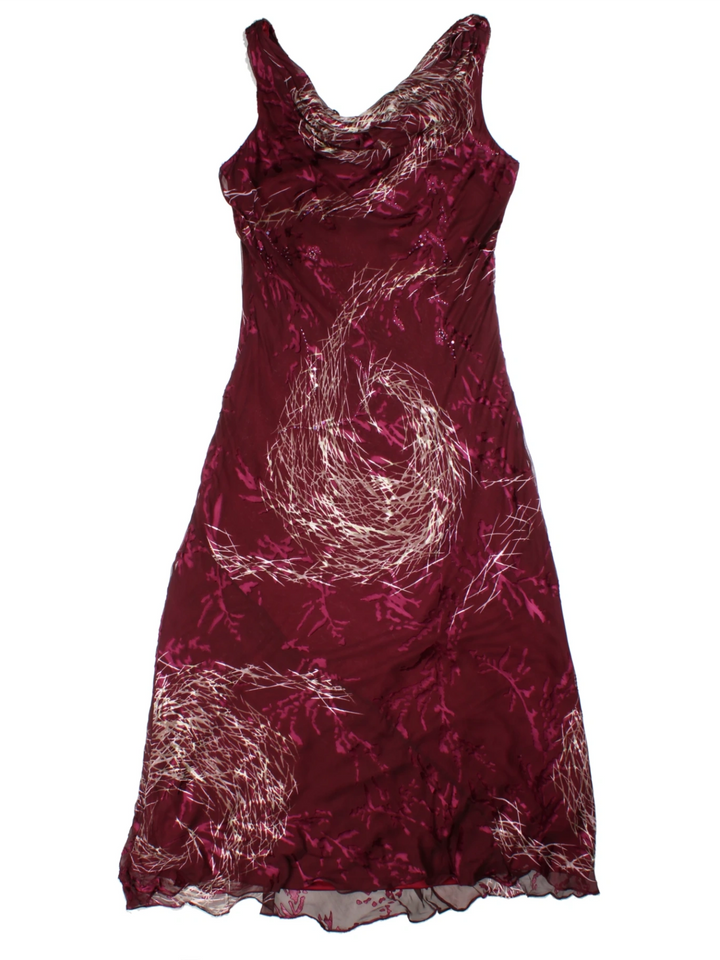 Y2K Abstract Print Burgundy Midi Dress (Size L)