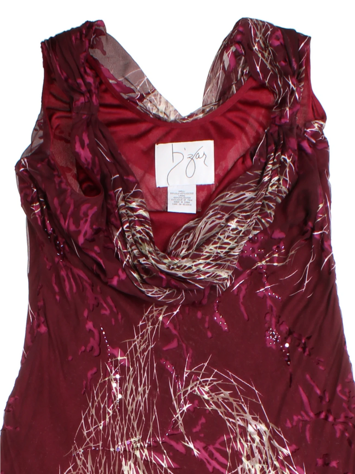 Y2K Abstract Print Burgundy Midi Dress (Size L)