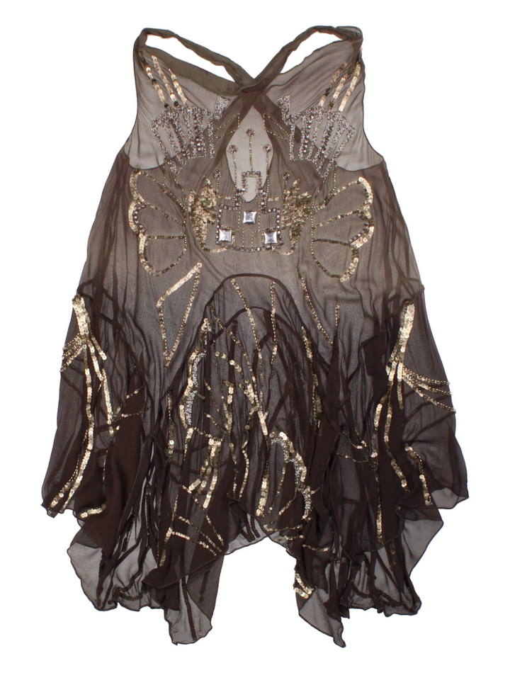 Y2K Brown Sheer Sleeveless Dress (Size S)