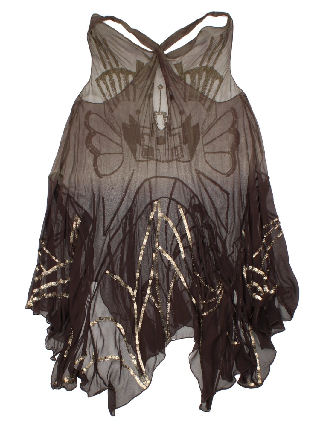 Y2K Brown Sheer Sleeveless Dress (Size S)