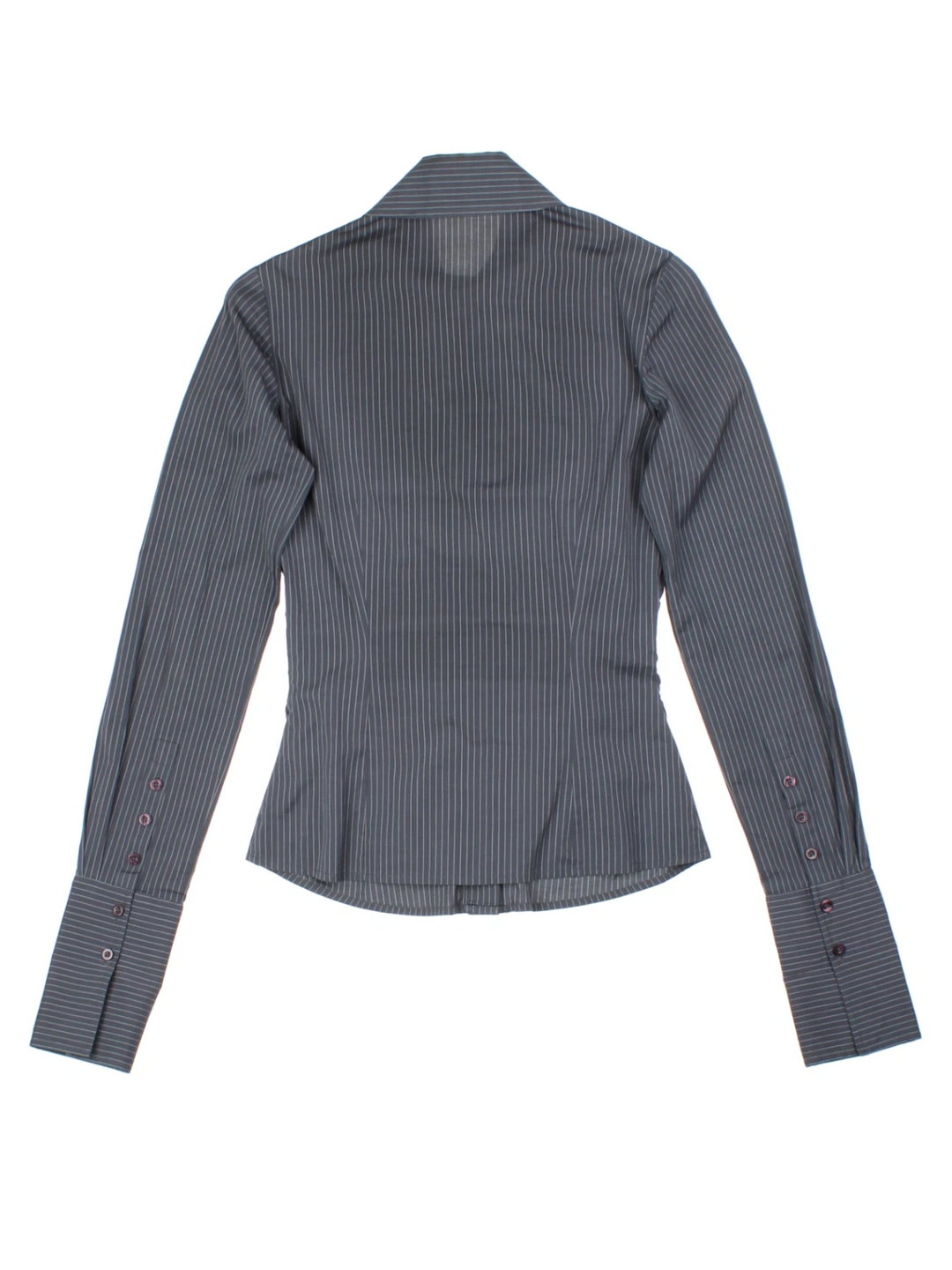 Y2K Pink Pinstripe Ruched Grey Shirt (Size XXS)
