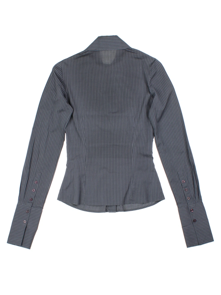 Y2K Pink Pinstripe Ruched Grey Shirt (Size XXS)