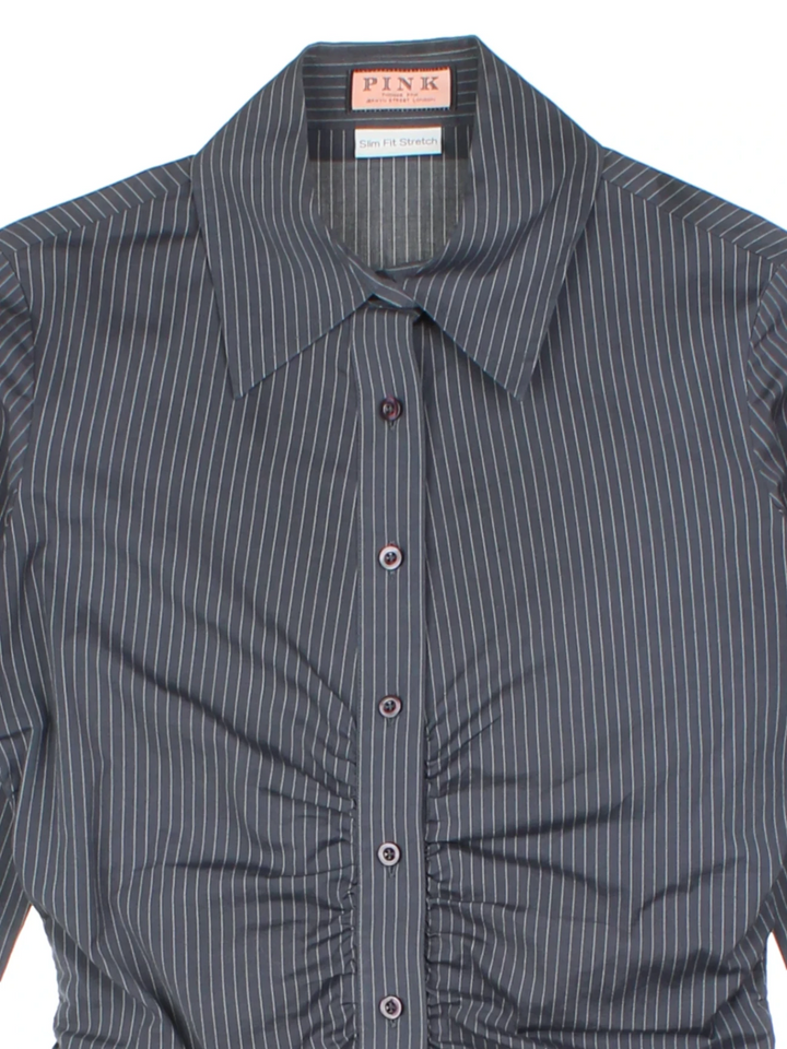 Y2K Pink Pinstripe Ruched Grey Shirt (Size XXS)