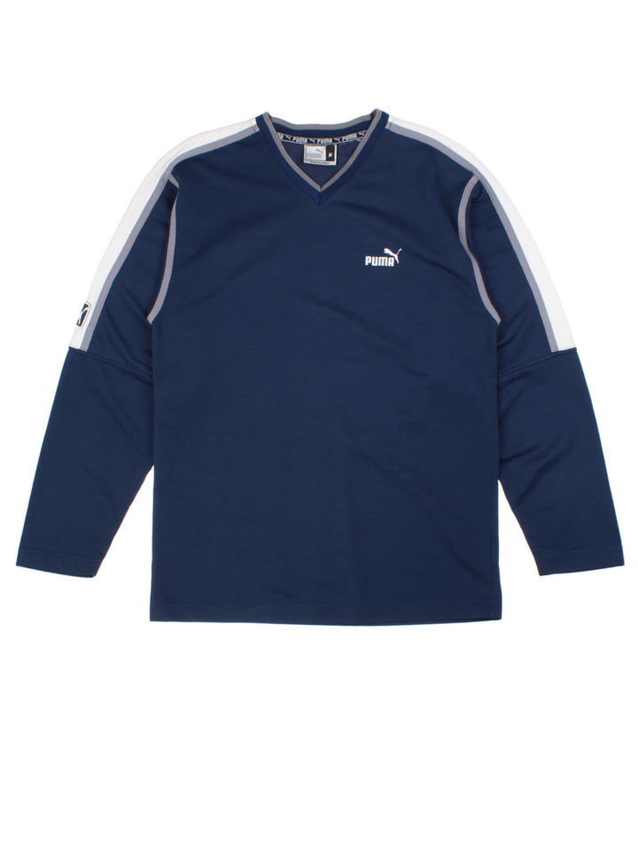 90s Puma Navy V-Neck Sweatshirt (Size M)