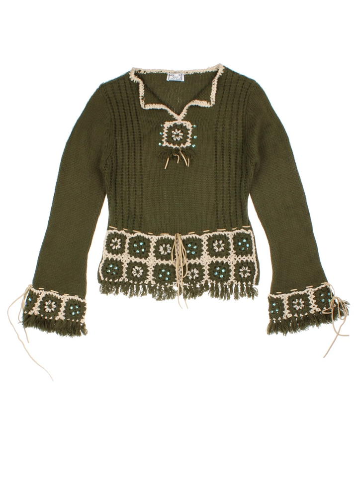 Y2K Green Knit Jumper (Size XS)