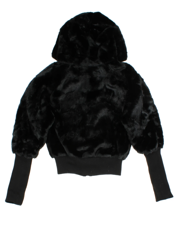 Y2K Apple Bottom Jeans Faux Fur Reversible Black Bomber Jacket (Size S)