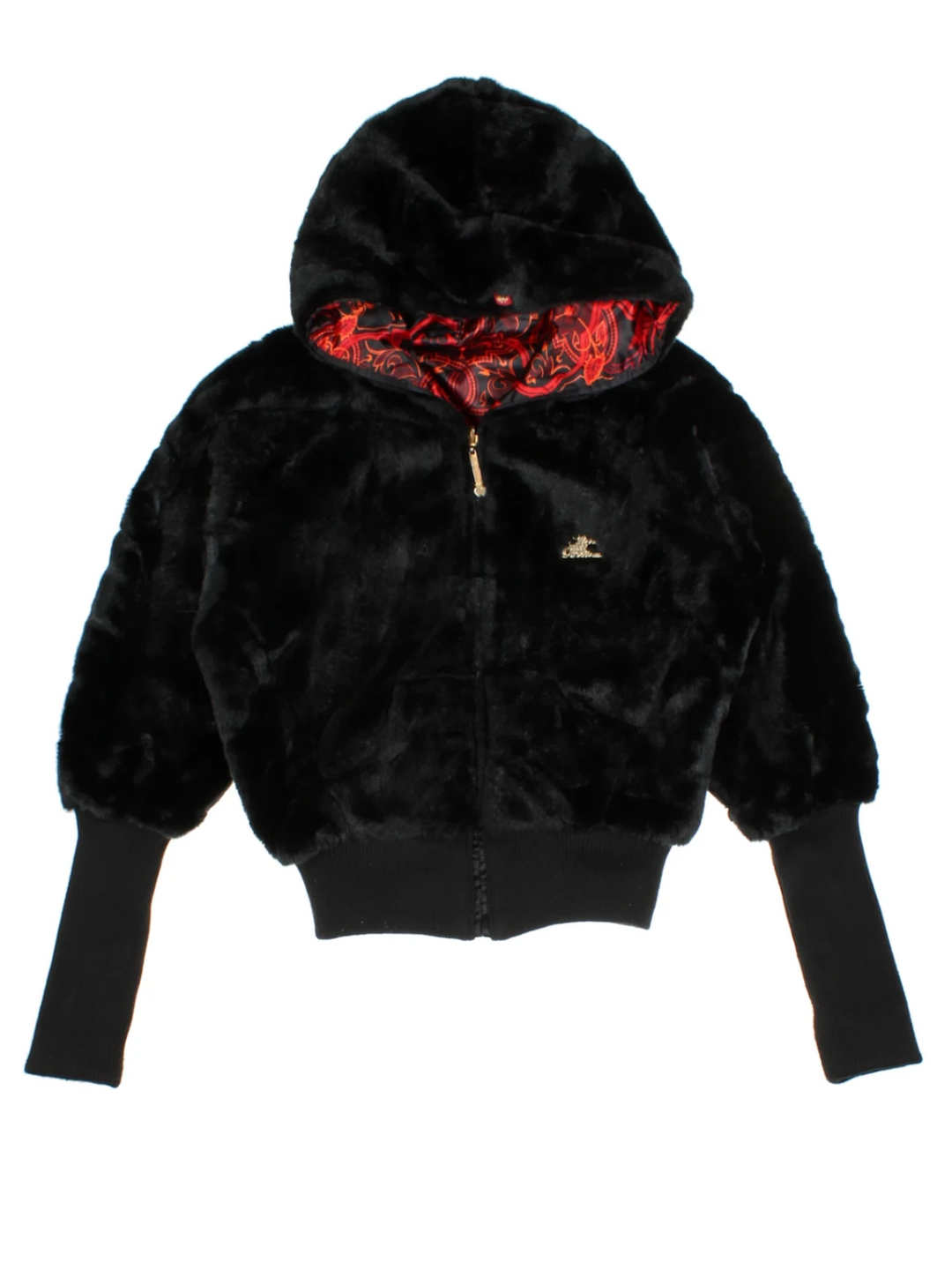 Y2K Apple Bottom Jeans Faux Fur Reversible Black Bomber Jacket (Size S)