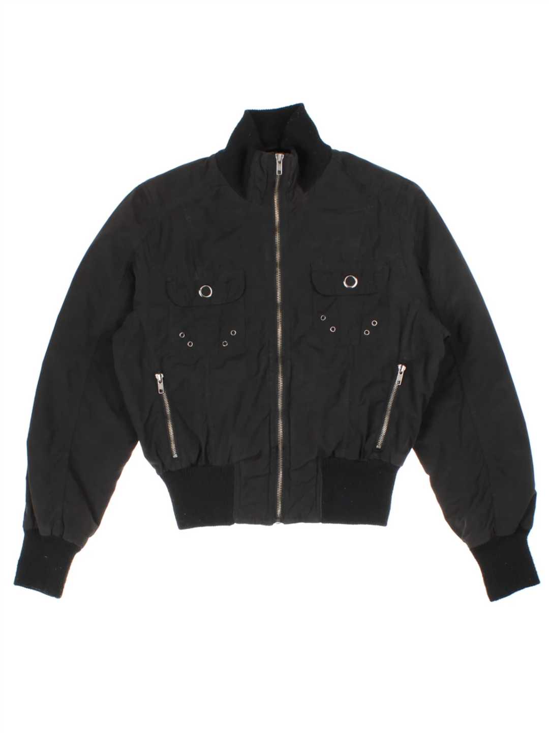 Y2K Embroidered Black Bomber (Size M)