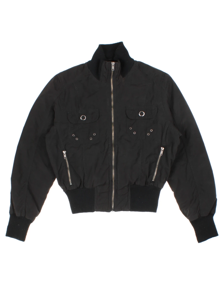 Y2K Embroidered Black Bomber (Size M)