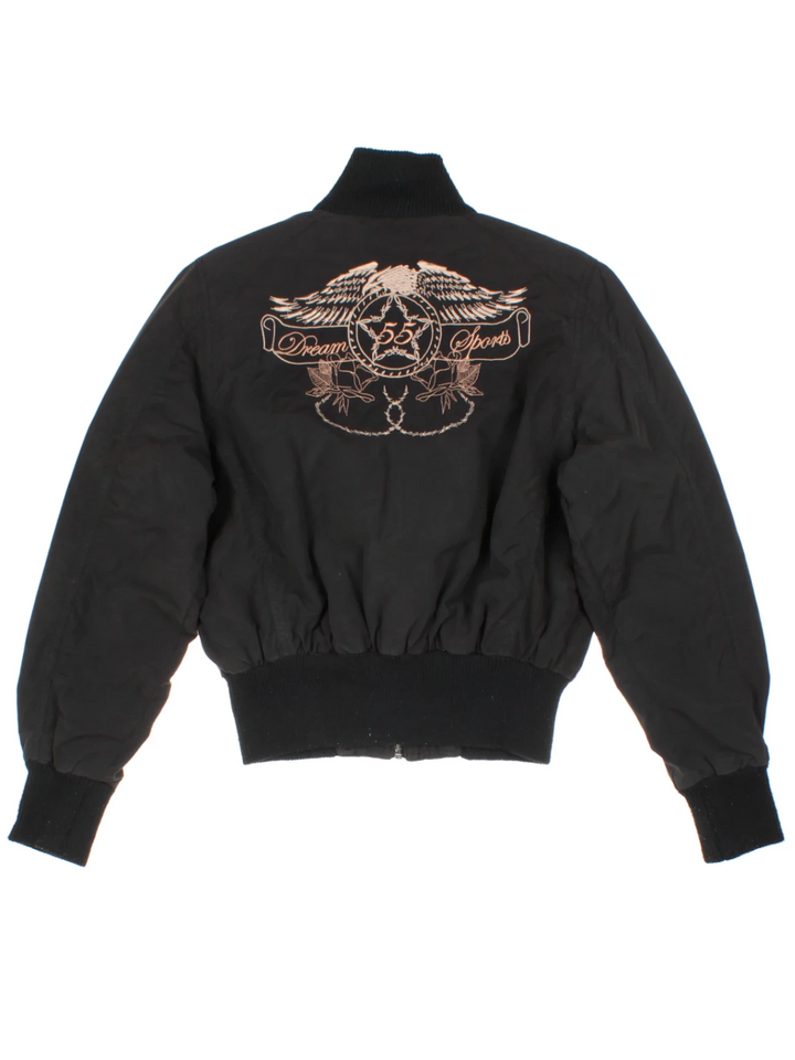 Y2K Embroidered Black Bomber (Size M)
