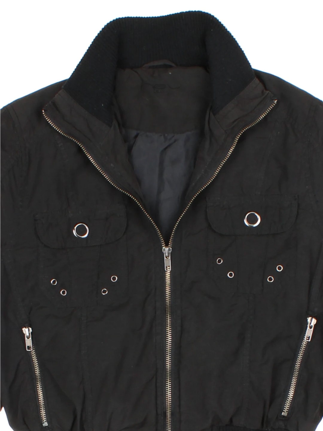 Y2K Embroidered Black Bomber (Size M)