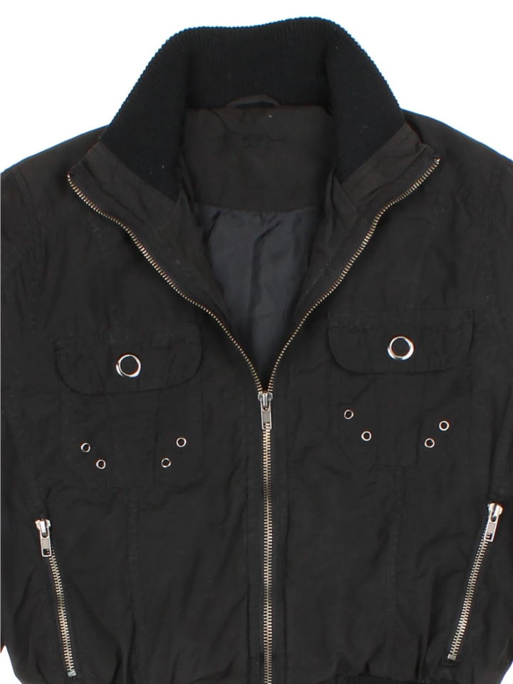 Y2K Embroidered Black Bomber (Size M)