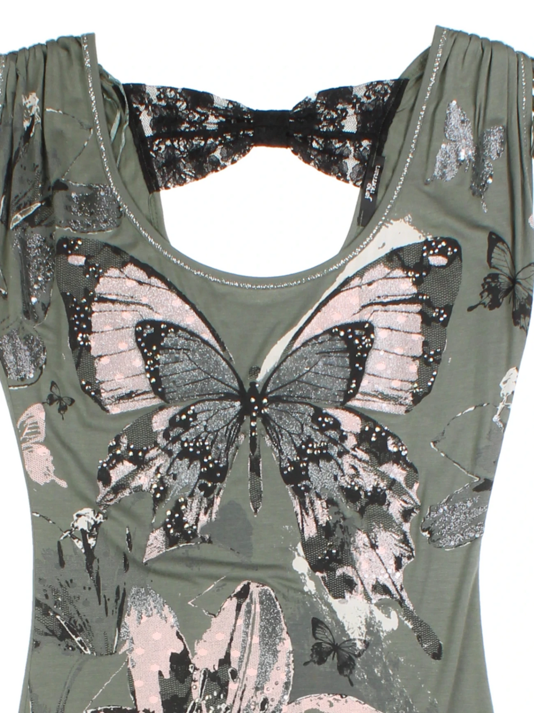Y2K Butterfly Print Green Tunic Top (Size L)