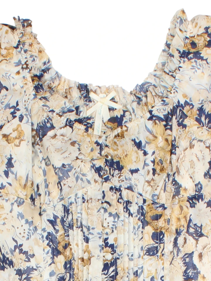 Y2K Floral Tan Puff Sleeve Top (Size XS)