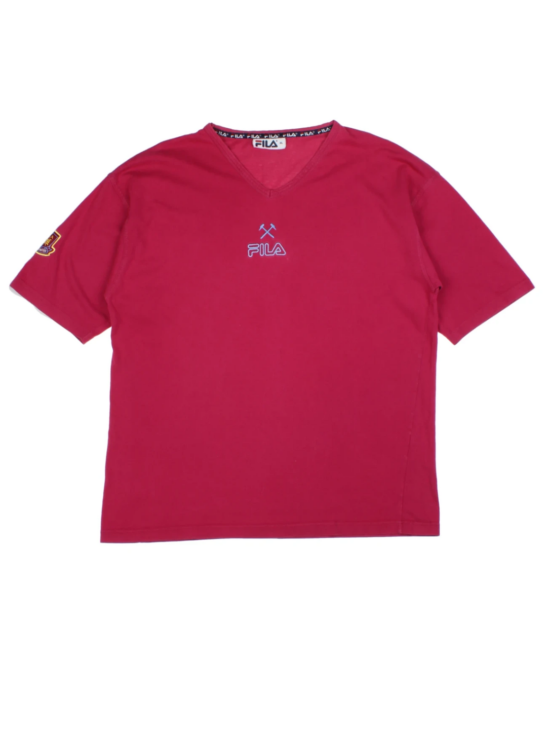 90s Fila West Ham Red Embroidered V-Neck T-Shirt (Size XL)
