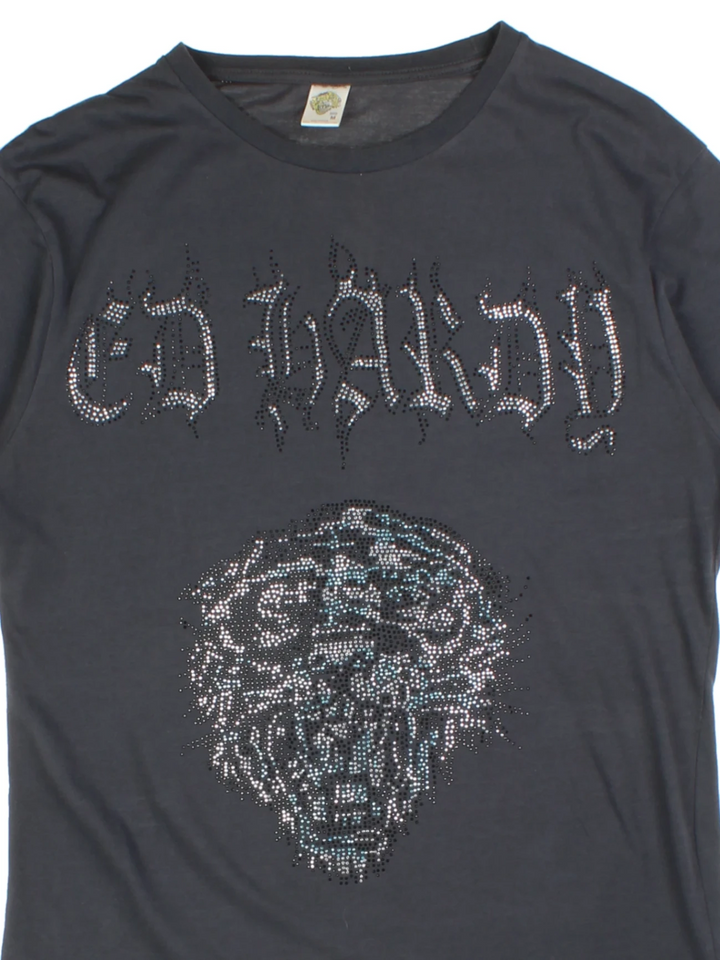 Y2K Ed Hardy Black Rhinestone T-Shirt (Size M)