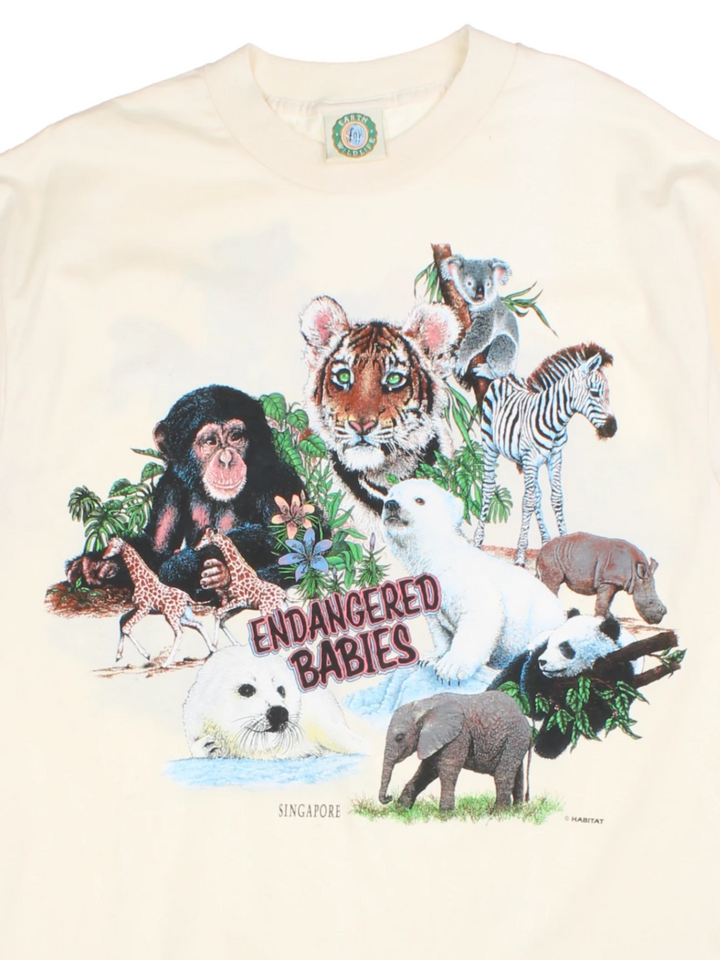 90s Endangered Babies Tan Animal T-Shirt (Size M)