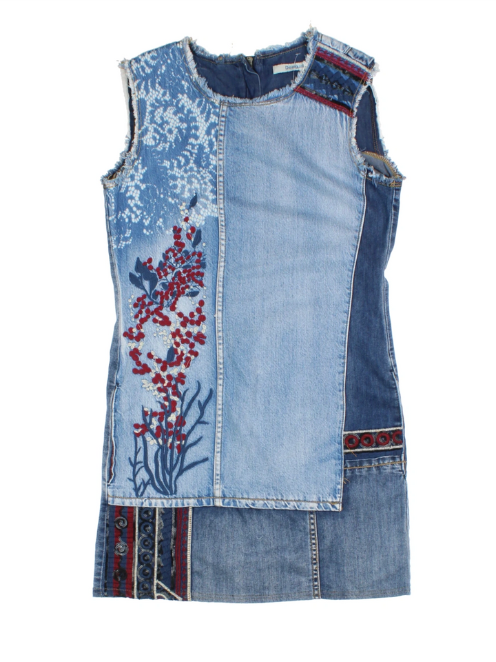 Y2K Desigual Blue Patchwork Mini Dress (Size S)