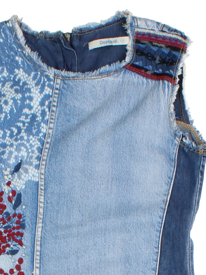Y2K Desigual Blue Patchwork Mini Dress (Size S)
