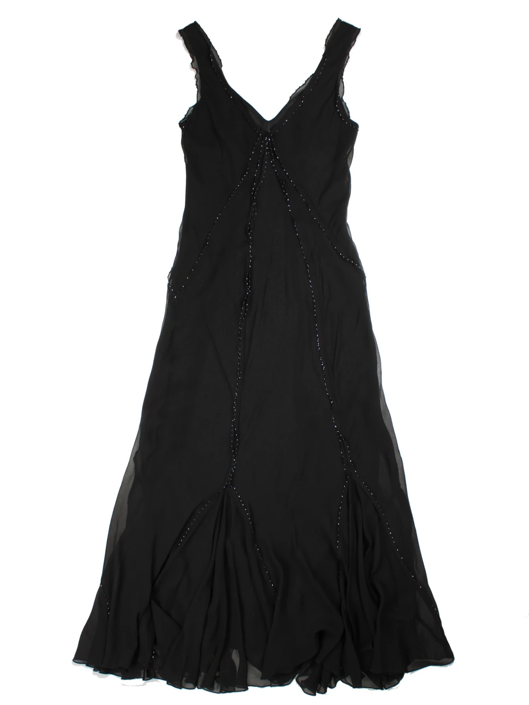 Y2K Black Beaded Silk Midi Dress (Size M)