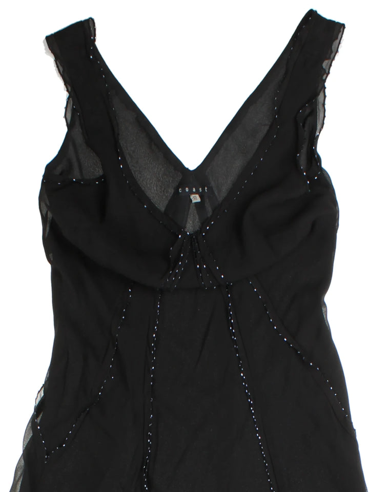 Y2K Black Beaded Silk Midi Dress (Size M)
