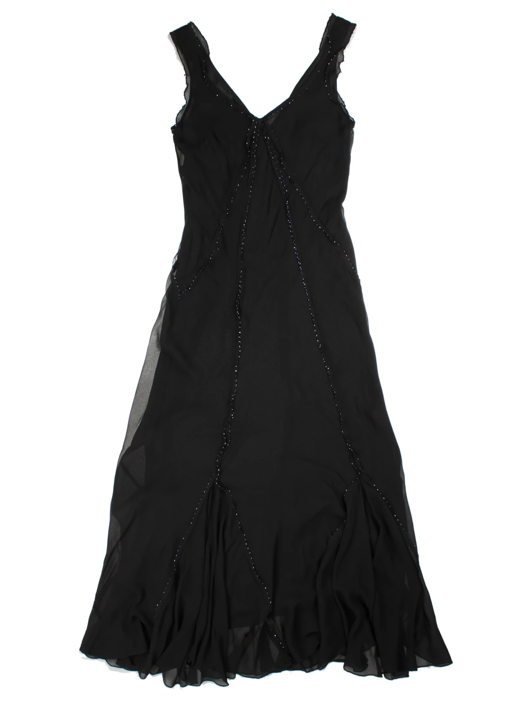 Y2K Black Beaded Silk Midi Dress (Size M)