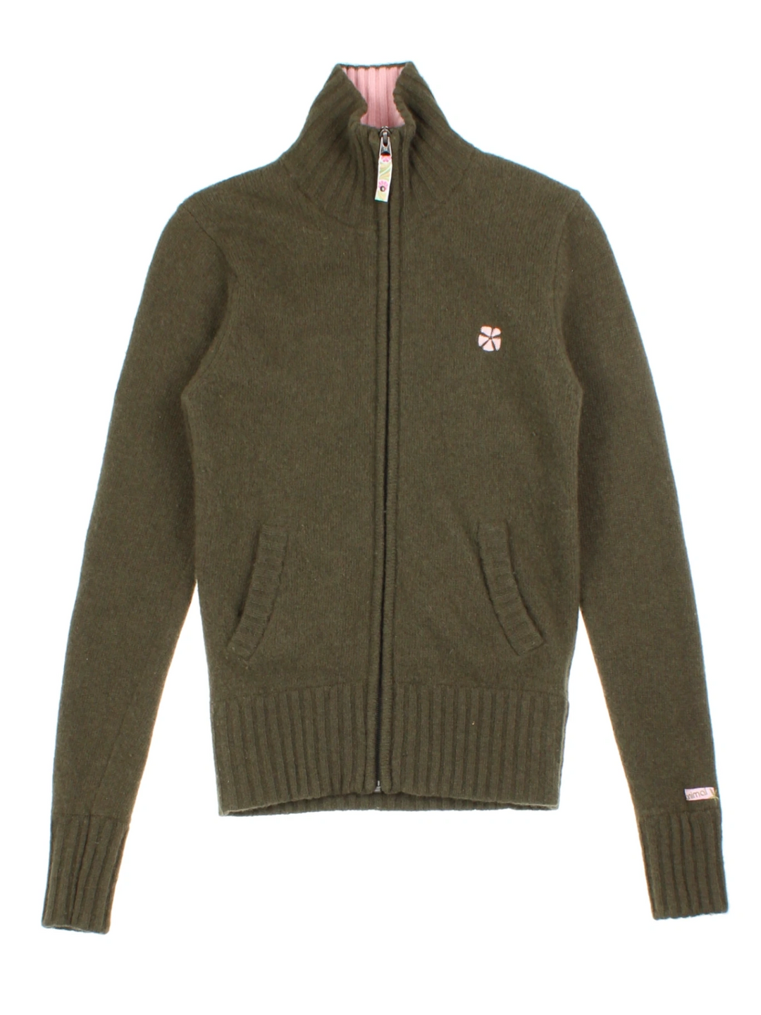 Y2K Animal Green Funnel Neck Zip Cardigan (Size S)