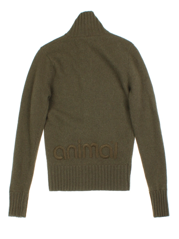 Y2K Animal Green Funnel Neck Zip Cardigan (Size S)