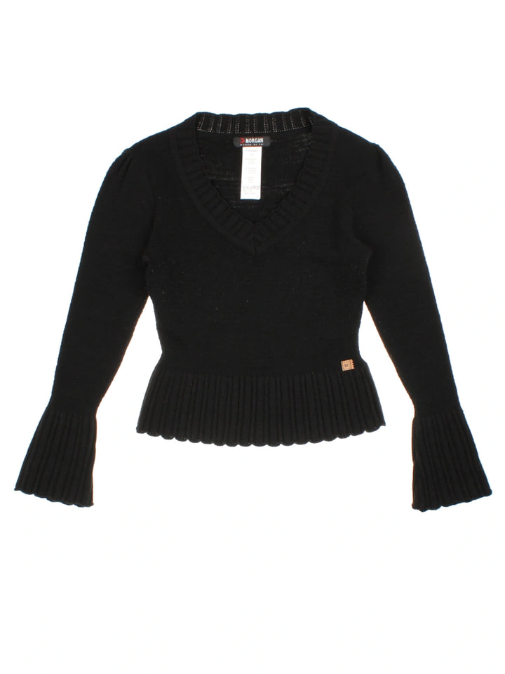 Y2K Morgan Black V-Neck Jumper (Size S)