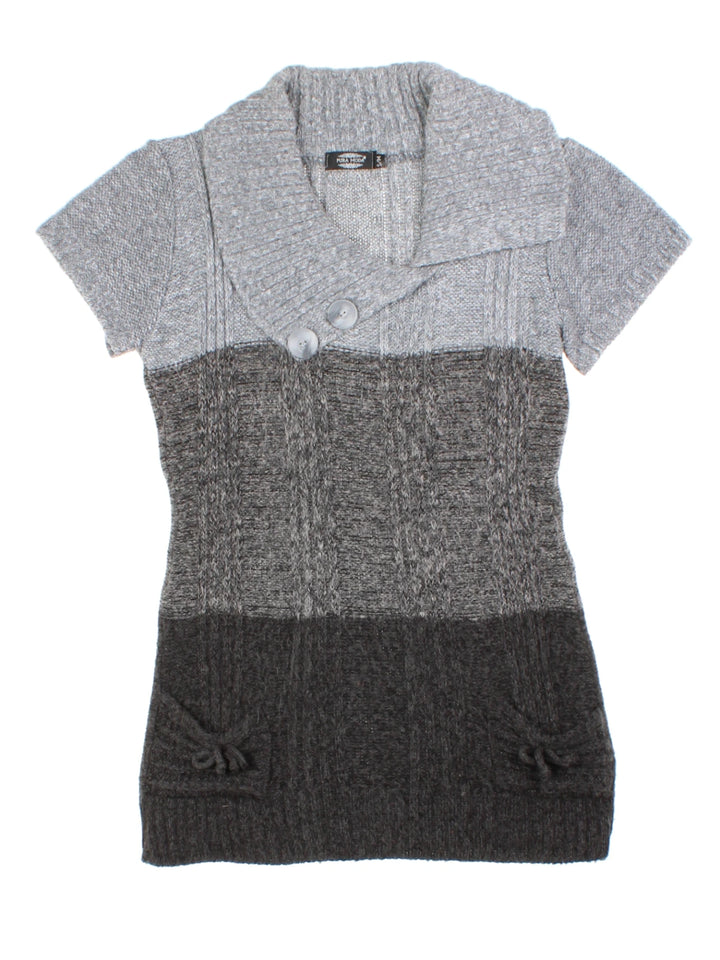 Y2K Grey Stripe Knit Tunic (Size L)