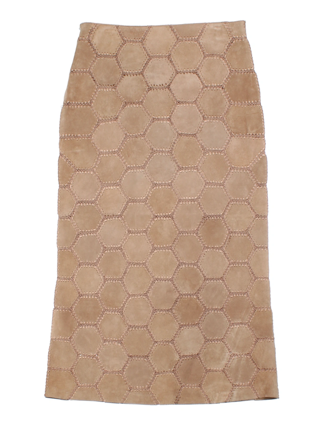 Y2K Wallis Tan Patchwork Suede Midi Skirt (Size L)
