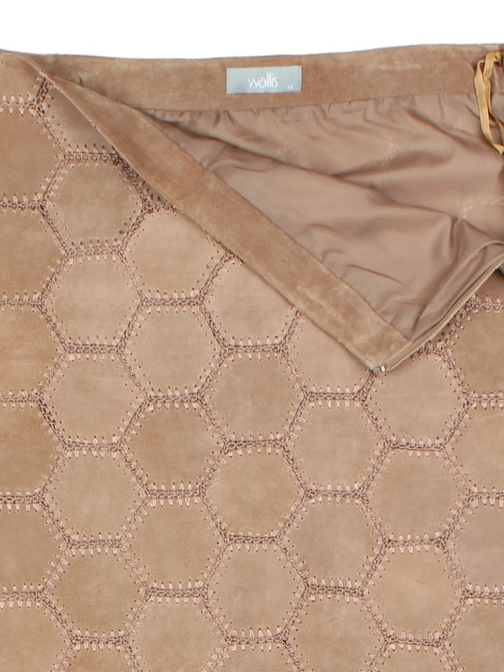 Y2K Wallis Tan Patchwork Suede Midi Skirt (Size L)