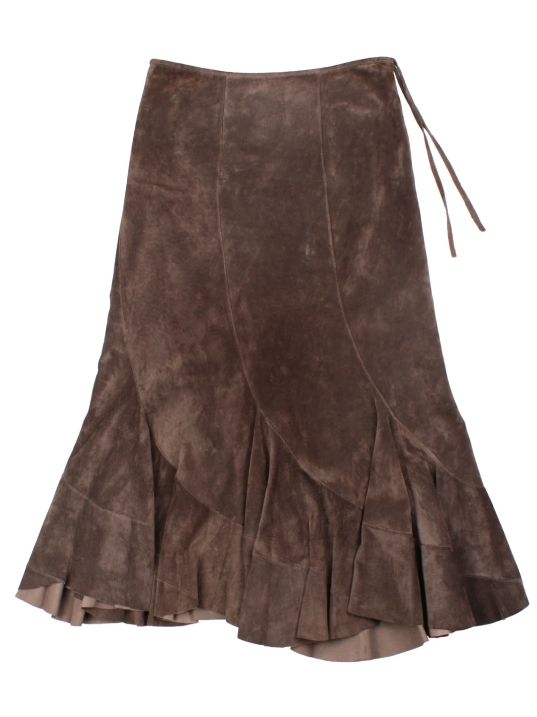 Y2K Monsoon Brown Suede Wrap Midi Skirt (Size S)