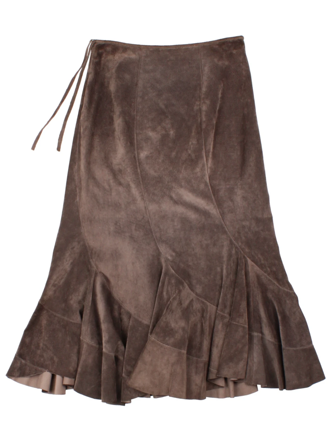 Y2K Monsoon Brown Suede Wrap Midi Skirt (Size S)
