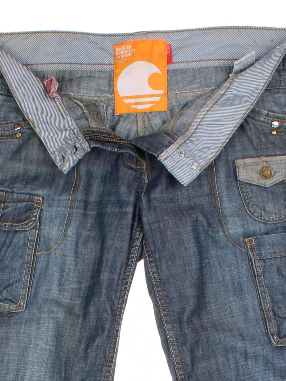 Y2K Blue Low Rise Cargo Jeans (Size XL)