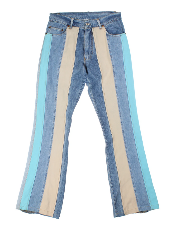Y2K Blue Patchwork Flared Jeans (Size S)